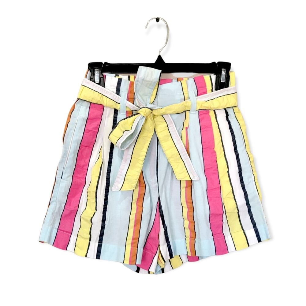 J. Crew Striped Paperbag Shorts pink yellow blue Size 00 NWT